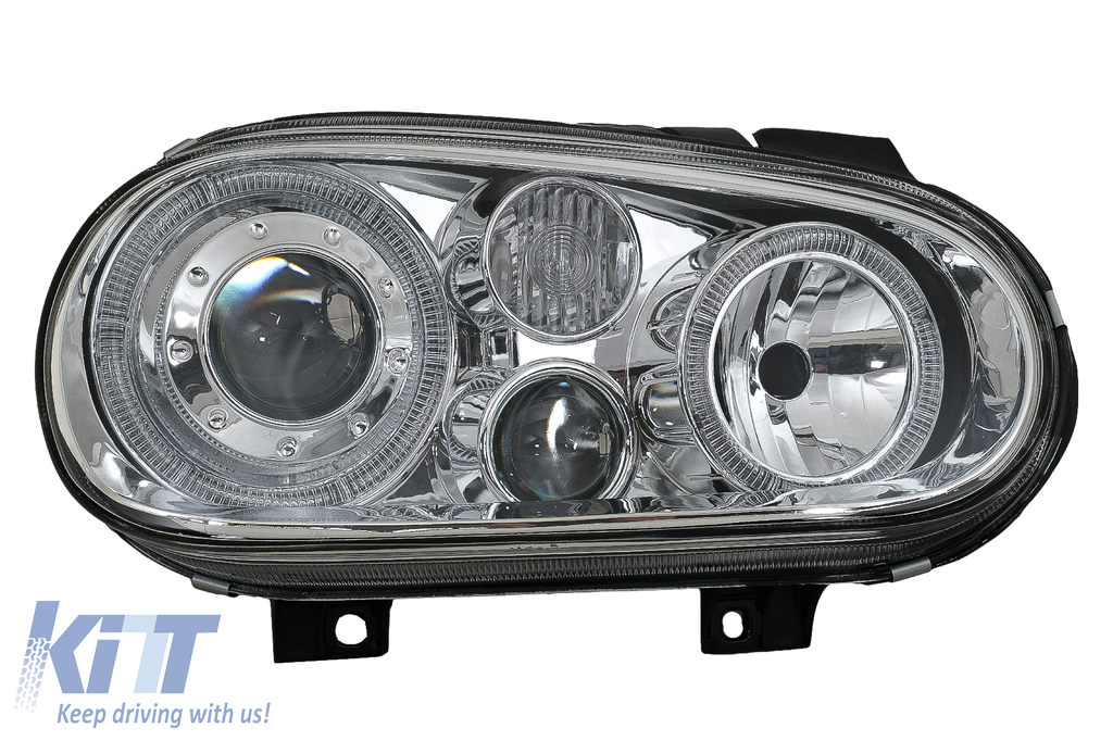 Angel Eyes Fari Cerchi Dual Halo Per Golf 4 09 1997 09 2003 Cromo LHD O RHD