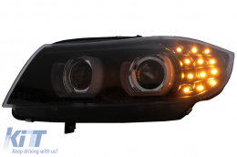 3D Angel Eyes LED DRL Xeno Fari per BMW 3 E90 E91 LCI 2008-2011 Nero-image-6089266