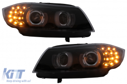 3D Angel Eyes LED DRL Xeno Fari per BMW 3 E90 E91 LCI 2008-2011 Nero-image-6089267