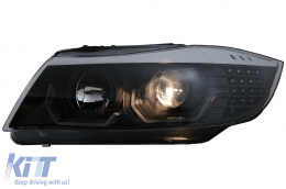 3D LED Angel Eyes Headlights suitable for BMW 3 Series E90 Limousine E91 Touring (03.2005-08.2008) LHD Black-image-6078891