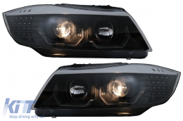 3D LED Angel Eyes Headlights suitable for BMW 3 Series E90 Limousine E91 Touring (03.2005-08.2008) LHD Black-image-6078892