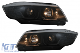 3D LED Angel Eyes Headlights suitable for BMW 3 Series E90 Limousine E91 Touring (03.2005-08.2008) LHD Black-image-6078895