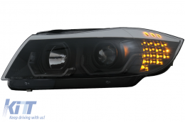 3D LED Angel Eyes Headlights suitable for BMW 3 Series E90 Limousine E91 Touring (03.2005-08.2008) LHD Black-image-6078897