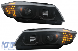 3D LED Angel Eyes Headlights suitable for BMW 3 Series E90 Limousine E91 Touring (03.2005-08.2008) LHD Black-image-6078898