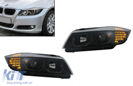 3D LED Angel Eyes Headlights suitable for BMW 3 Series E90 Limousine E91 Touring (03.2005-08.2008) LHD Black-image-6088238