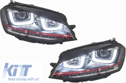 Сглобяеми Фарове 3D LED FLOWING Динамичен Sequential Turn Light RHD с Решетка , подходящи за VW Golf 7 VII (2012-2017) RED R20 TFSI Look-image-6048420