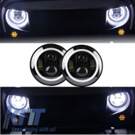 7 Inch CREE LED Headlights Amber Halo DRL suitable for Jeep Wrangler JK TJ LJ Land Rover Defender Mercedes W463 Black-image-5999902