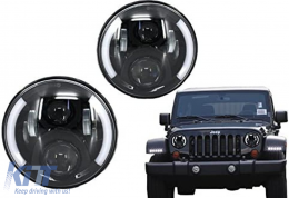 7 Zoll CREE LED-Scheinwerfer für Jeep Wrangler JK Defender Half Halo Schwarz-image-6107160