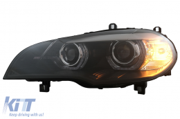 Ксенон Фарове Angel Eyes 3D Dual Halo джанти LED DRL подходящи за BMW X5 E70 (2007-2010) Черен-image-6074951