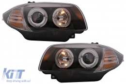 Angel Eyes Fari per BMW Serie 1 E81 E82 E87 E88 2004-2011 Nero-image-6088636