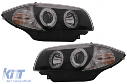 Angel Eyes Fari per BMW Serie 1 E81 E82 E87 E88 2004-2011 Nero-image-6088642