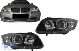 Angel Eyes Headlights suitable for BMW 3 Series E90 Sedan E91 Touring (03.2005-2011) Black-image-6086568