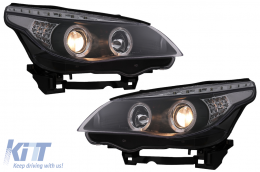 Angel Eyes Headlights suitable for BMW 5 Series E60 E61 (2004-2007) DAYLINE LED Black-image-6089568