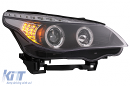 Angel Eyes Headlights suitable for BMW 5 Series E60 E61 (2004-2007) DAYLINE LED Black-image-6089573