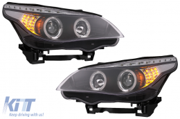 Angel Eyes Headlights suitable for BMW 5 Series E60 E61 (2004-2007) DAYLINE LED Black-image-6089574