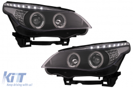 Angel Eyes Headlights suitable for BMW 5 Series E60 E61 (2004-2007) DAYLINE LED Black-image-6089577