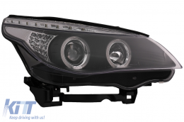 Angel Eyes Headlights suitable for BMW 5 Series E60 E61 (2004-2007) DAYLINE LED Black-image-6089579