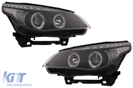 Angel Eyes Headlights suitable for BMW 5 Series E60 E61 (2004-2007) DAYLINE LED Black-image-6089580