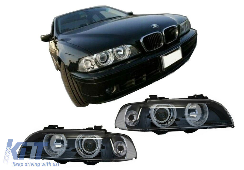 Angel Eyes Headlights suitable for BMW 5 Series E39 (1996-2003) Facelift  Design Black Chrom Edition 