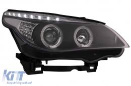 Фарове Angel Eyes подходящи за BMW 5 Series E60 E61 (2004-2007) DAYLINE LED Черен-image-6089576