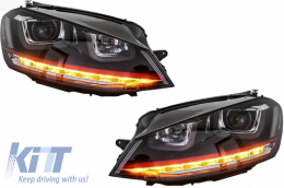 Assembly Headlights 3D LED FLOWING Dynamic Sequential Turn Light DRL with Grille suitable for VW Golf 7 VII (2012-2017) RED R20 GTI Look-image-6048400