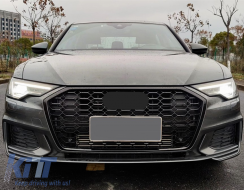 Badgeless Central Grille suitable for Audi A6 C8 4K (2018-up) RS6 Design Piano Black-image-6069212