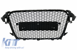 Badgeless Front Grille suitable for Audi A4 B8 Facelift (2012-2015) RS Design Honeycomb Piano Black With PDC Covers-image-6029519