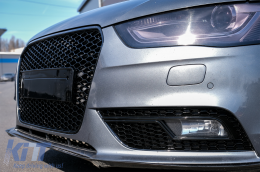 Badgeless Front Grille suitable for Audi A4 B8 Facelift (2012-2015) RS Design Honeycomb Piano Black With PDC Covers-image-6079512