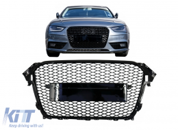 Badgeless Front Grille suitable for Audi A4 B8 Facelift (2012-2015) RS Design Honeycomb Piano Black With PDC Covers-image-6087213