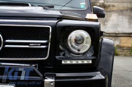 Black Headlights Covers with LED DRL Chrome Daytime Running Lights suitable for Mercedes G-Class W463 (1989-up) G65 Design Black-image-6019563