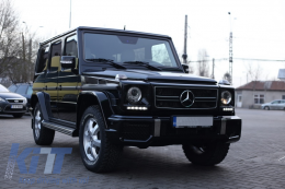 Black Headlights Covers with LED DRL Chrome Daytime Running Lights suitable for Mercedes G-Class W463 (1989-up) G65 Design Black-image-6019564