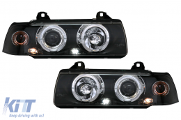 Фарове подходящи за BMW E36 (1990-1999) Angel Eyes Черен-image-6074225