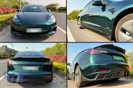 Body Kit Estensione per Tesla Model 3 2017+ Labbro anteriore Diffusore Minigonne laterali Nero-image-6085786