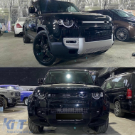 Bodykit für Land Rover Defender SUV L663 2019+ Schwarz Stoßstange Spoiler Kühlergrill Radhäuser Rücklichter-image-6099863