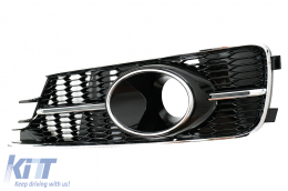 Bumper Lower Grille Covers Side Grilles suitable for AUDI A6 C7 4G Facelift (2015-2018) Piano Black & Chrome-image-6068866