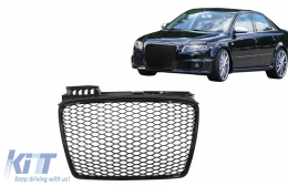 Calandre avant pour AUDI A4 B7 2004-2008 Grille RS4 Piano Black Honeycomb Design--image-6055303