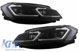 Central Badgeless Grille with RHD LED Headlights Sequential Dynamic Turning Lights suitable for VW Golf 7.5 VII Facelift (2017-up) GTI Design Red and Chrome-image-6058413