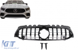 Central Grille suitable for Mercedes A-Class W177 Hatchback V177 Sedan (04.2018-2022) GT-R Panamericana Design All Black-image-6108327