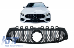 Central Grille suitable for Mercedes A-Class W177 Hatchback V177 Sedan (04.2018-2022) Mesh GT-R Panamericana Design Black Chrome-image-6059007