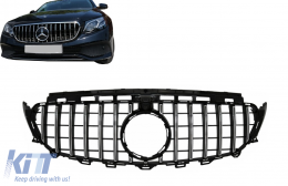 Central Grille suitable for Mercedes E-Class W213 S213 C238 A238 (2016-2019) GT-R Panamericana Design Black Chrome-image-6090379