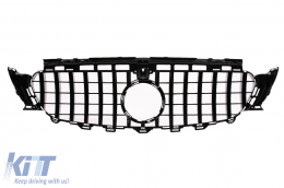 Central Grille suitable for Mercedes E-Class W213 S213 C238 A238 (2016-2019) GT-R Panamericana Design Chrome Black With 360 Camera-image-6088099