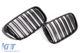 Central Kidney Grilles suitable for BMW 7 Series G11 G12 (2015-02.2019) Double Stripe M Design Piano Black-image-6105674