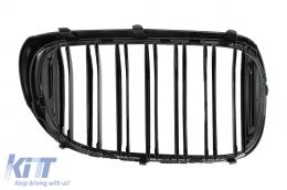 Central Kidney Grilles suitable for BMW 7 Series G11 G12 (2015-02.2019) Double Stripe M Design Piano Black-image-6105676