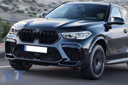 Central Kidney Grilles suitable for BMW X6 G06 (2019–) Double Stripe M Design Piano Black-image-6105665