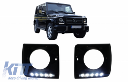 Cover per Mercedes G W463 89-12 LED DRL Chrome G65 Look Nero-image-6042277