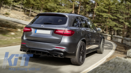 Diffusor Endrohre Auspuff für Mercedes GLC X253 SUV 15-19 GLC63 Look Schwarz Night Package-image-6055488