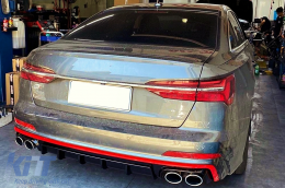 Diffusore posteriore & Scarico Punte per Audi A6 C8 4K Avant Sedan 2018+ S6 Look Rosso-image-6088875