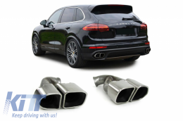 Double Exhaust Muffler Tips Tailpipes suitable for Porsche Cayenne 92A Facelift (10/2014-2017) Turbo Design-image-6060819