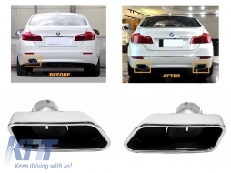 Double Outlet Air Diffuser suitable for BMW F10 F11 Sedan Touring 5 Series (2011-2017) 550i Design with Exhaust Muffler Tips Square Design-image-6004274