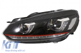 Első lámpák VW Golf 6 VI (2008-2013) Golf 7 3D LED DRL U-Design LED Flowing Turning Light Red Stripe GTI-image-6014652